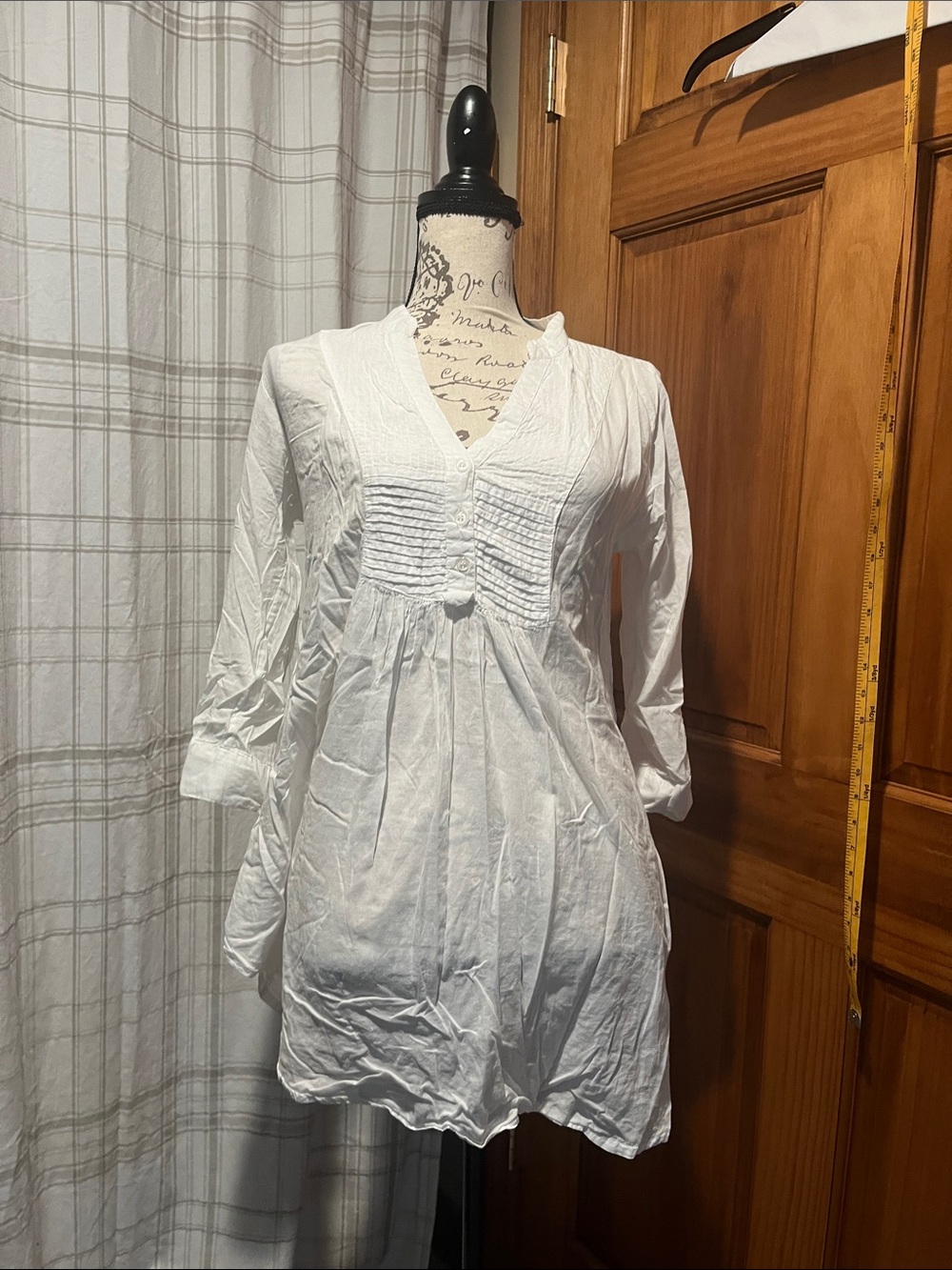 Magazine White V-Neck Pintuck Tunic